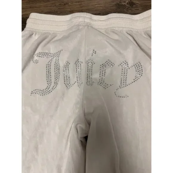 Juicy Couture Velour Rhinestone Bling Track Pants Cream Y2K S - Picture 5 of 11
